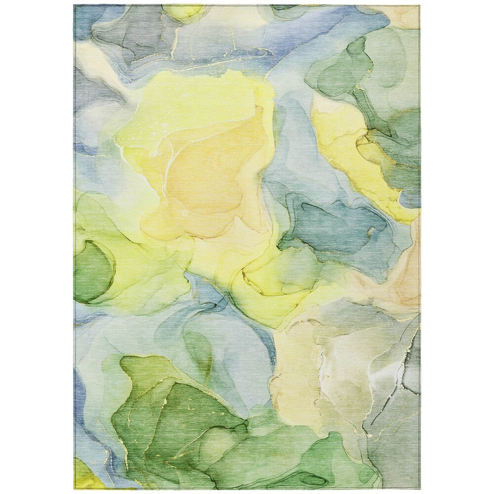 Machine Washable Indoor/ Outdoor Chantille Watercolor Yellow Rug