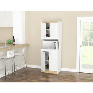 Inval 70.86 in. W x 66.93 in. H x 14.49 in. D Kitchen Storage Utility Cabinet in White and Vienes Oak (3-Piece) KS-GP2