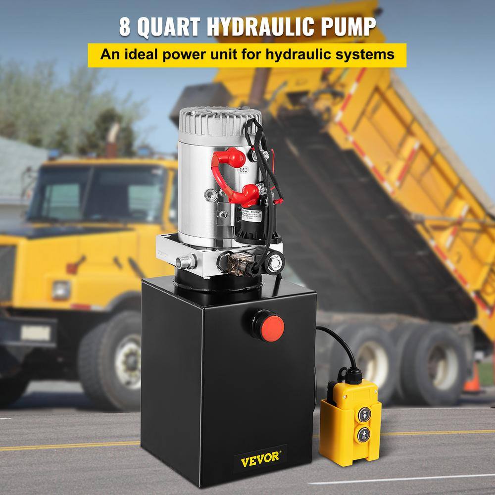 VEVOR 8 qt. 12-Volt Hydraulic Power Unit Pump Hydraulic Dump Trailer Pump DC Single Acting for Stackers Lifting Platforms 8LCZYYBTXDZY00001V0