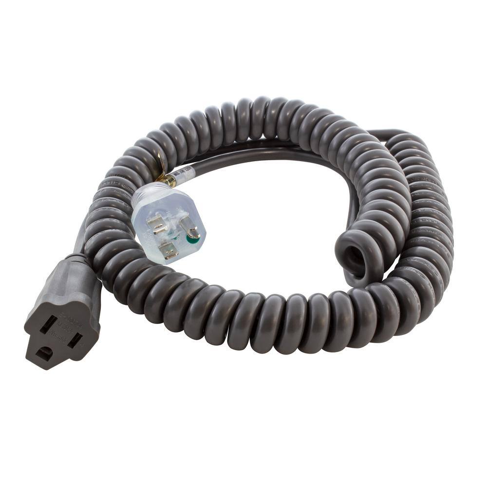 AC WORKS Up to 10 ft. 10 Amp 183 Coiled Medical Grade Extension Cord MDC515PR-V1