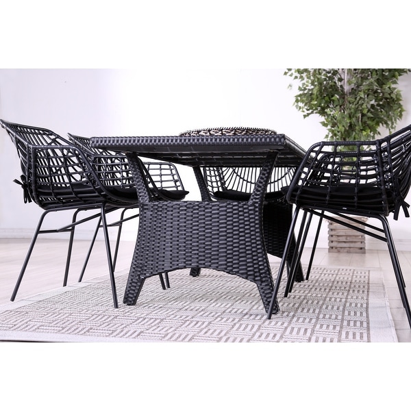 Demi Transitional Rattan Wicker 3piece Outdoor Modular Sectional Dining Set by MandL Co.