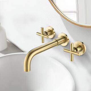 Nestfair Double Cross Handle Wall Mounted Bathroom Faucet in Gold DGP808BG