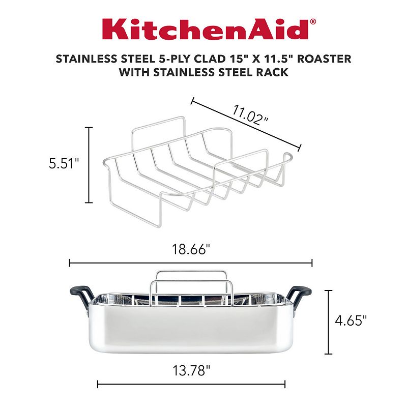 KitchenAid 5-Ply Clad Stainless Steel Roaster with Removable Rack