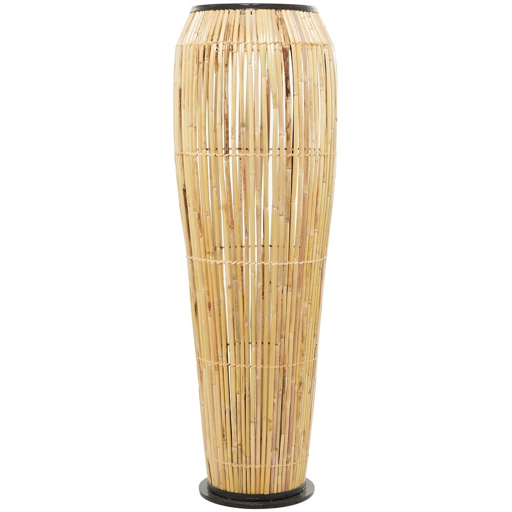 The Novogratz Brown Wicker Handmade Slatted Frame Vase with Black Metal Accents