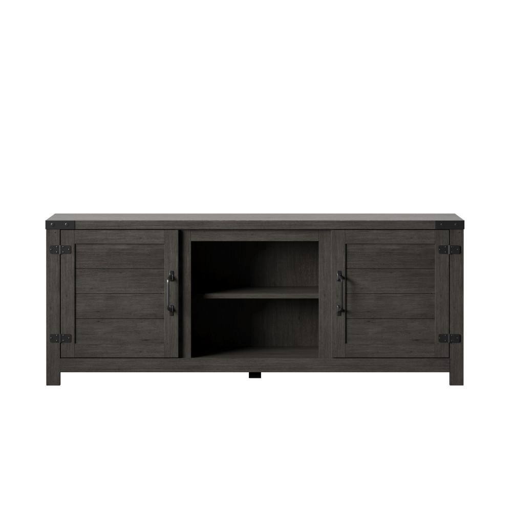 Twin Star Home 60 in. Weathered Gray TV Stand Fits TV's up to 65 in. with Planked Doors and Nail Head Details TC60-6714-PG77