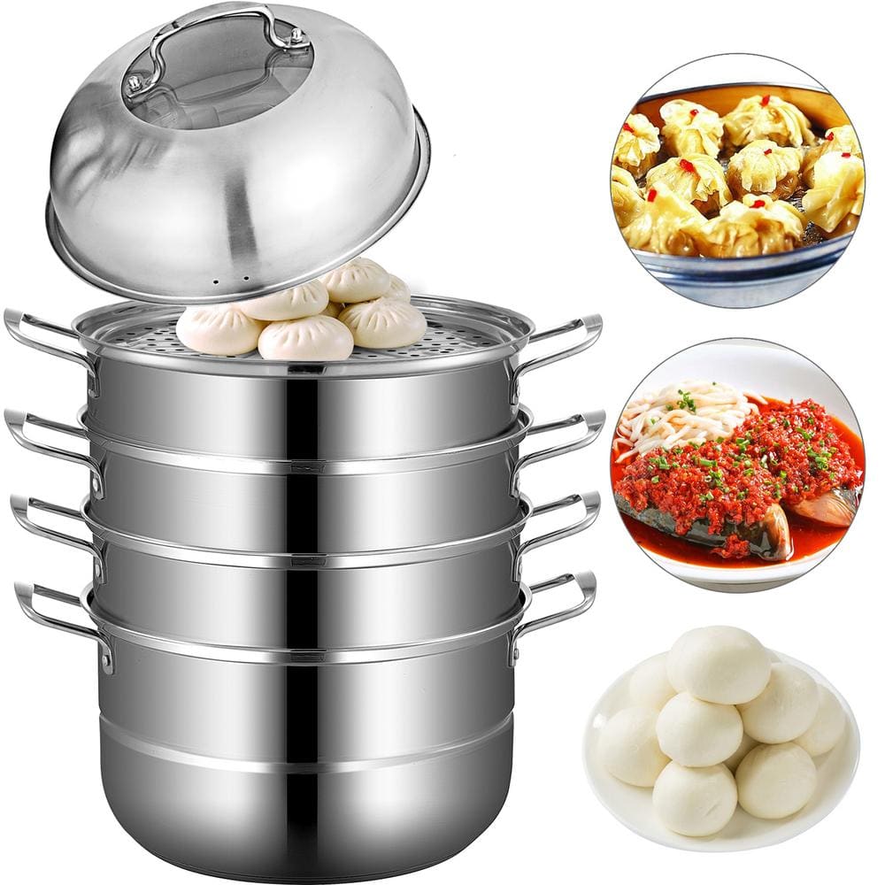 VEVOR Stainless Steel Dumpling Steamer 5-Titer Electric Grill Stove Dia-11.8 in. for Cook Soup, Noodles, Fishes Work with Gas ZL5CBXGZL30CM0001V0