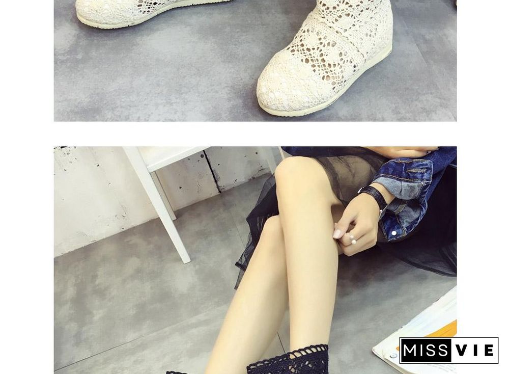 Women Cut-Outs Fashion Shoes Knitted short lace Boot ankle botas Boots