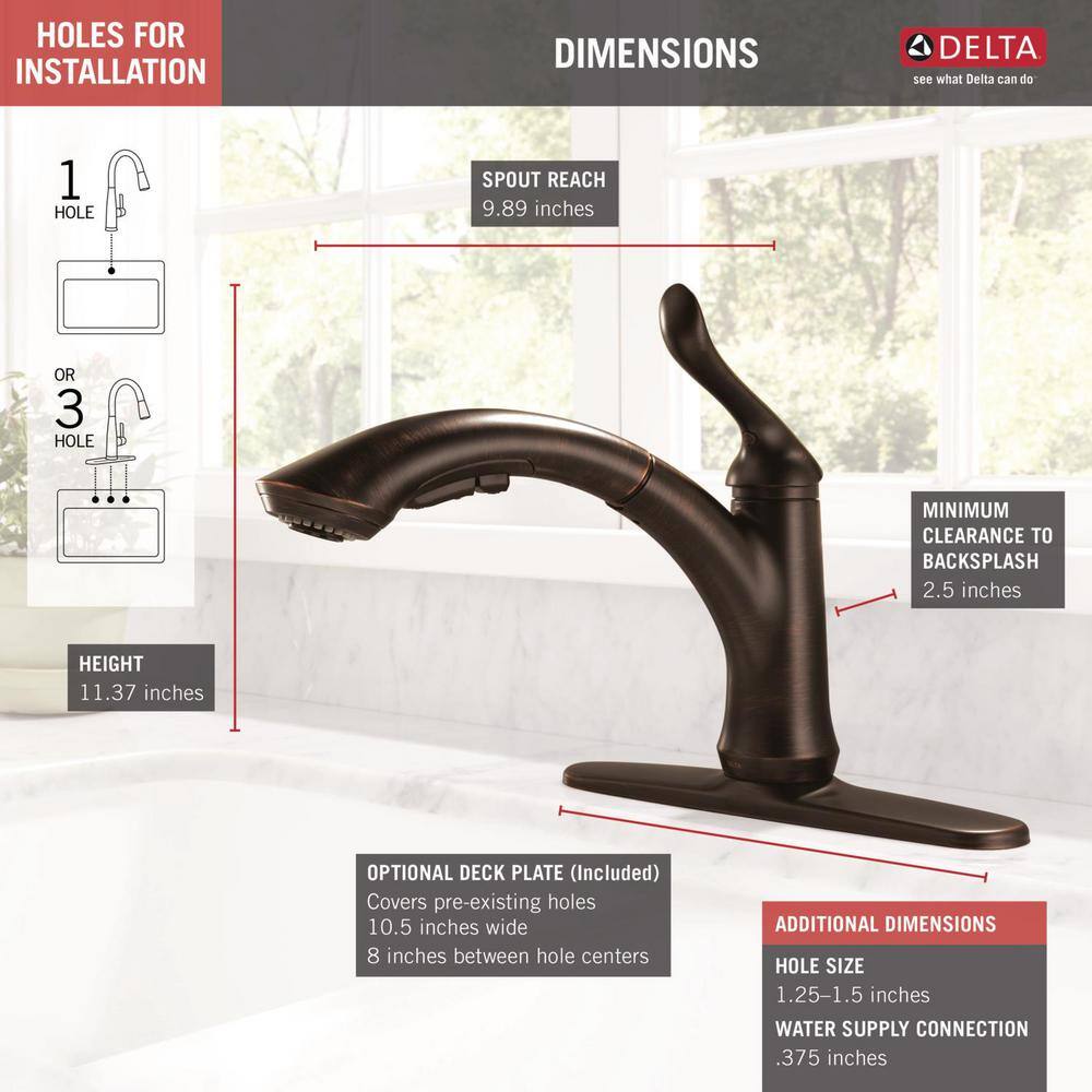 Delta Linden Single-Handle Pull-Out Sprayer Kitchen Faucet With Multi-Flow In Venetian Bronze 4353-RB-DST