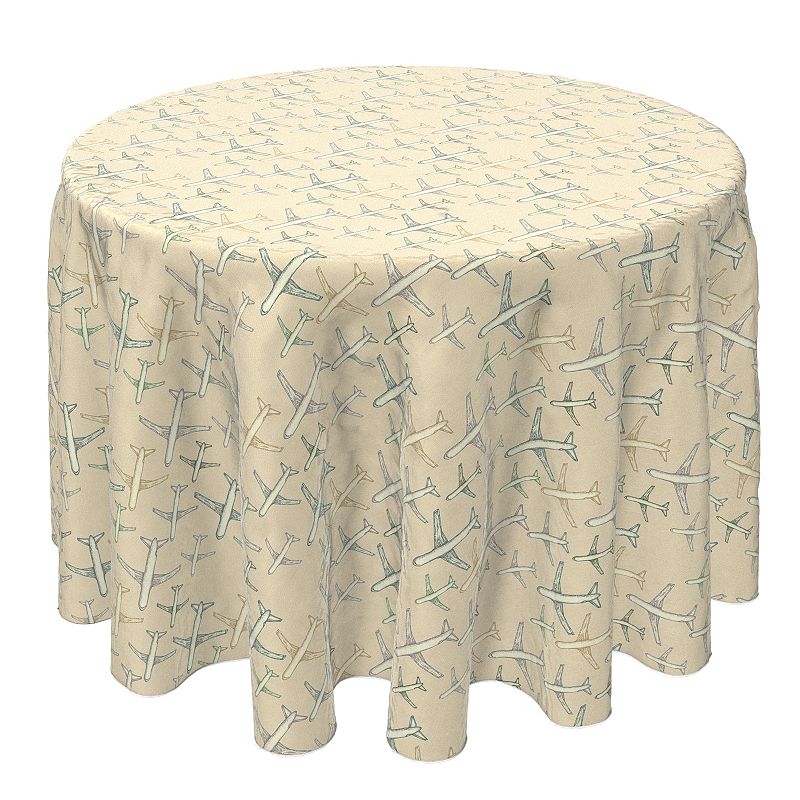 Round Tablecloth， 100% Cotton， 60 Round， Modern Airplane Sketch