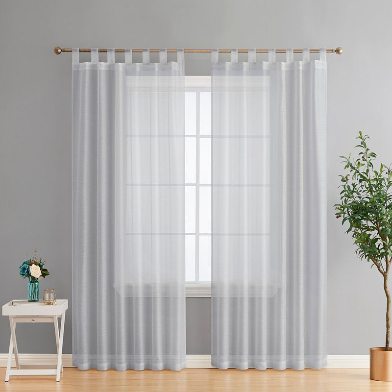 THD Olivia Semi Sheer Light Filtering Transparent Tab Top Lightweight Window Curtains Drapery Panels for Bedroom and Living Room， Set of 2