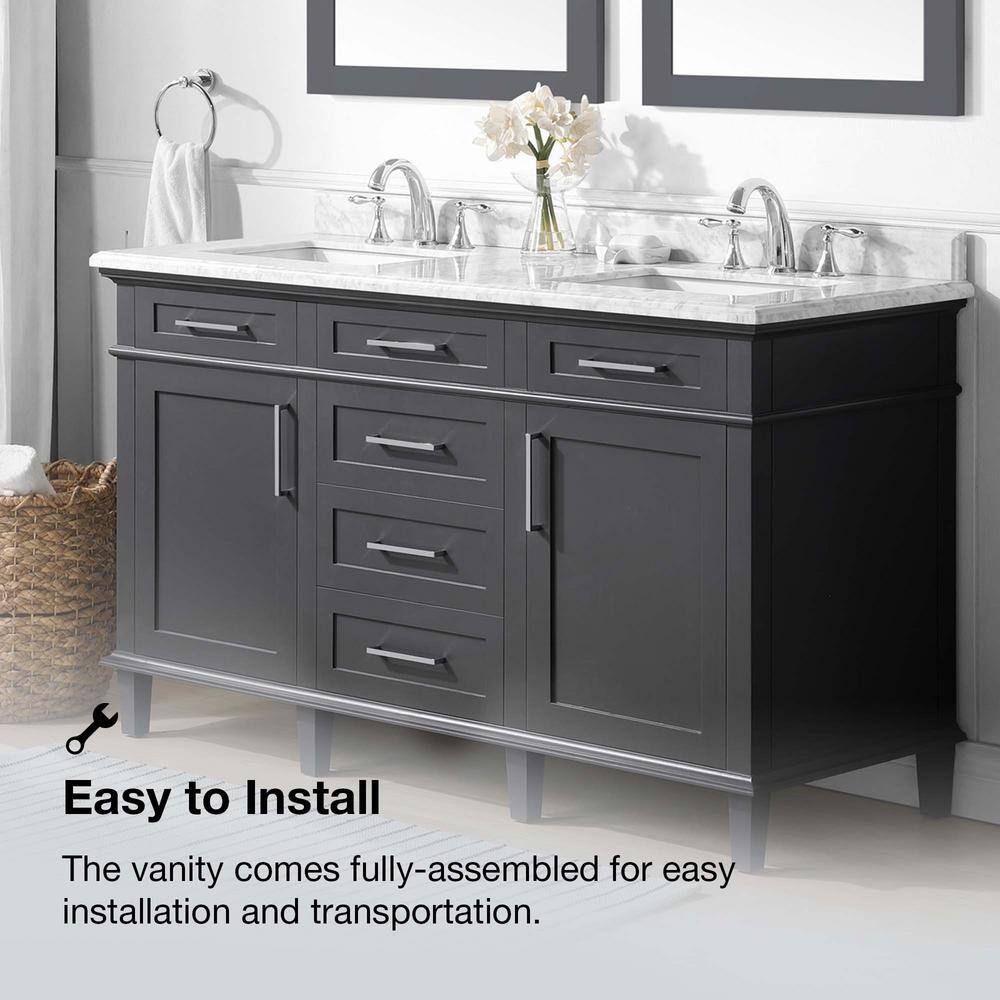 Home Decorators Collection Sonoma 60 in. W x 22 in. D x 34 in H Bath Vanity in Dark Charcoal with White Carrara marble Top 8105300270