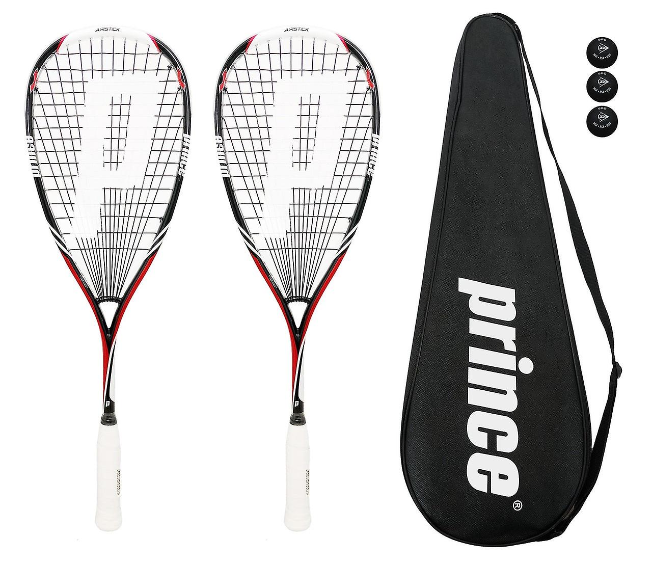 2 X prince pro airstick lite 550 squash rackets + cover + 3 balls