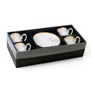 Lorren Home Trends Porcelain TeaCoffee Set-Service for 4 Gold Floral Design Rosalia-4