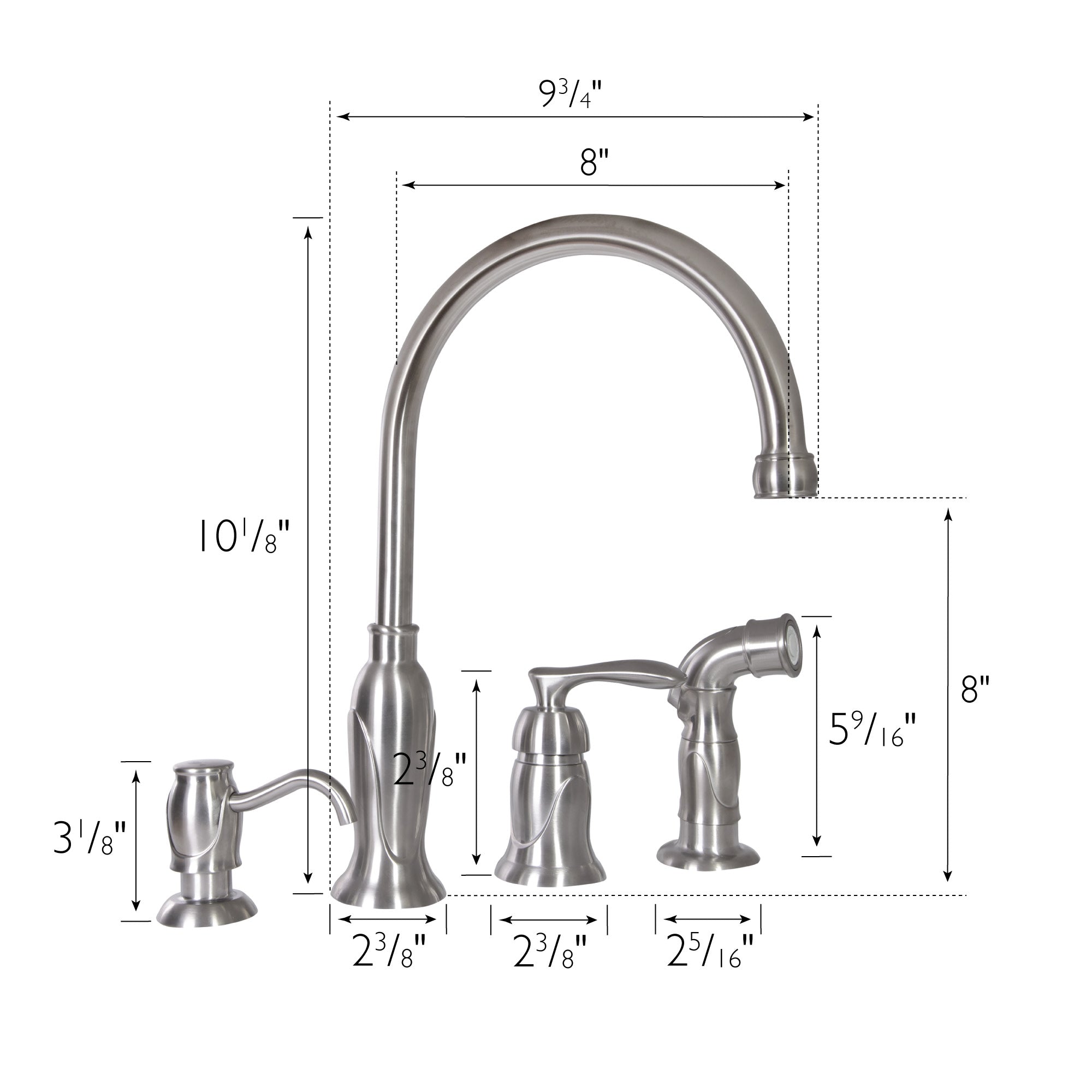 Design House Madison Kitchen Faucet with Side Sprayer and Soap Dispenser in Satin Nickel