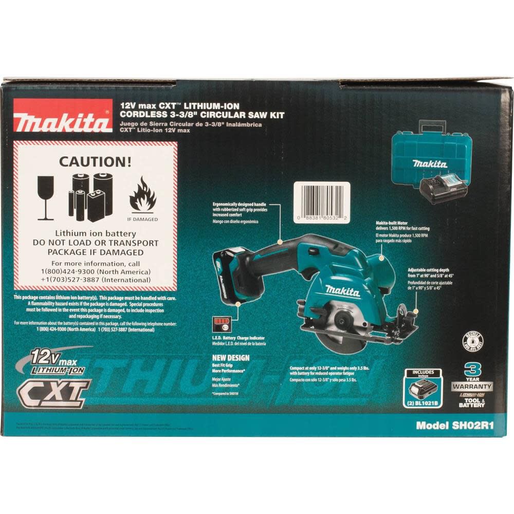 Makita 12 Volt Max CXT Lithium-Ion 3-3/8 in. Cordless Circular Saw Kit SH02R1 from Makita