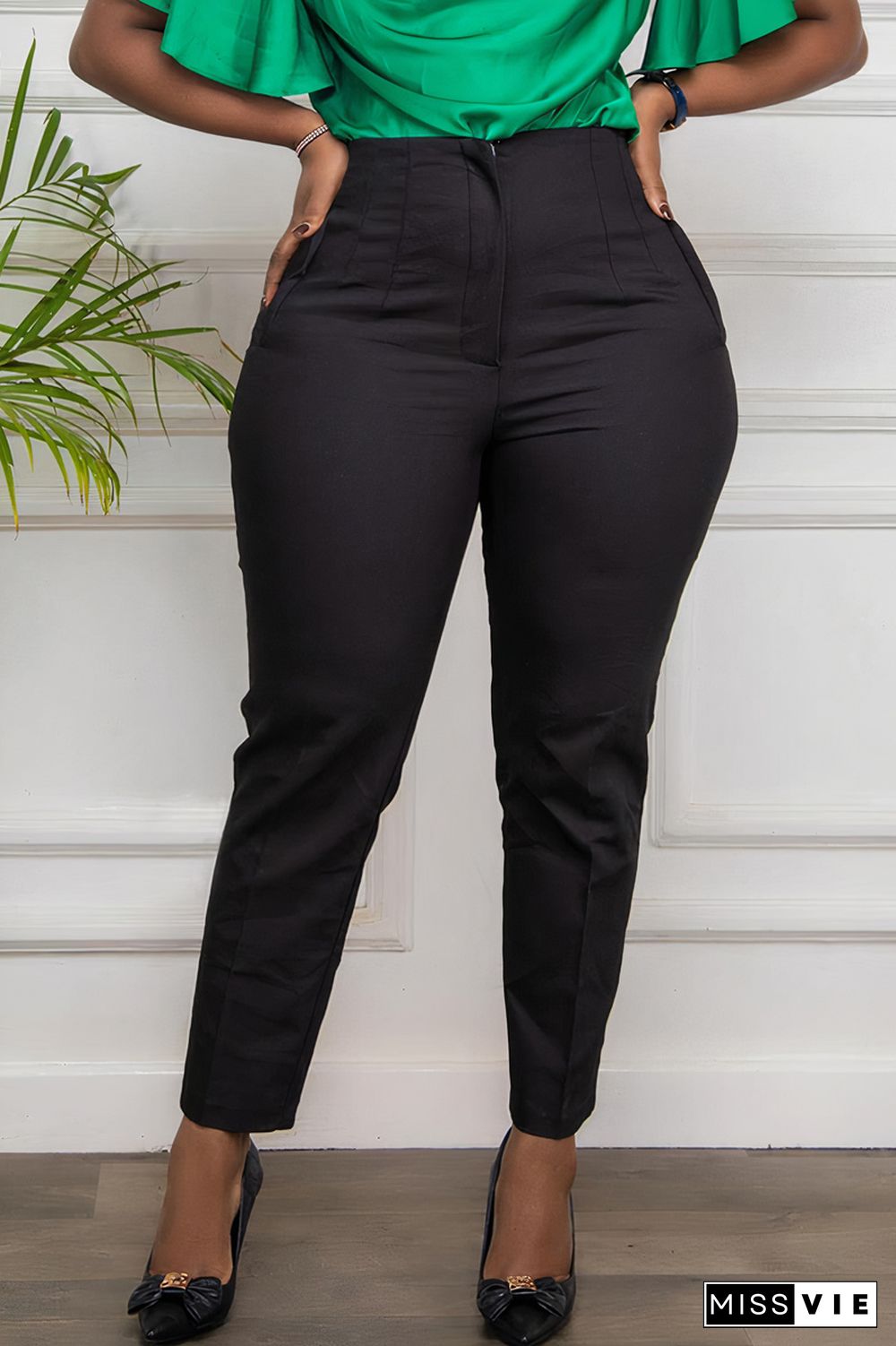 Solid Zip Fly High Rise Skinny Pants