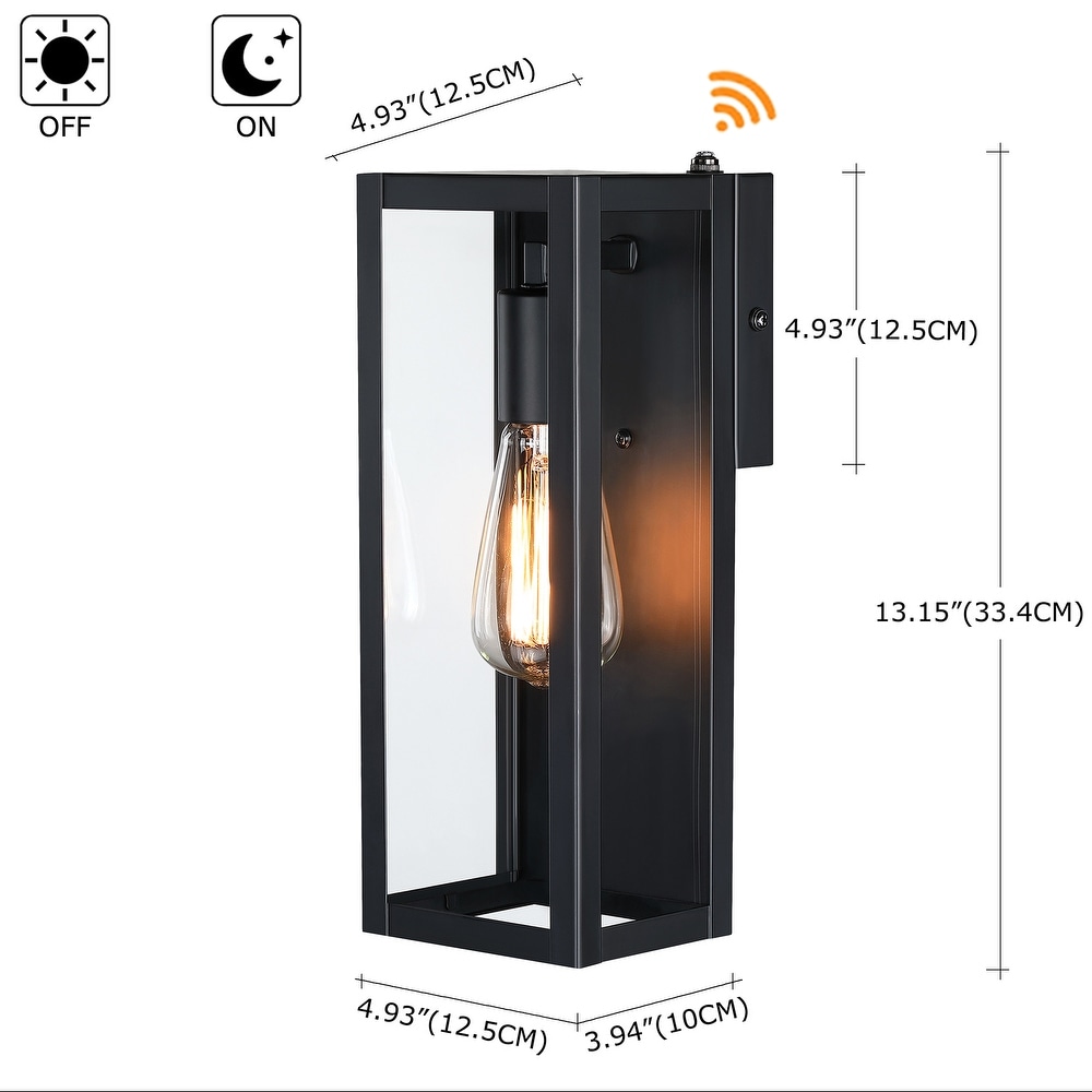 1 Light 13.15 in Outdoor dusk to dawn sensor Wall Light with Matte Black Finish   Clear glass shade   Middle