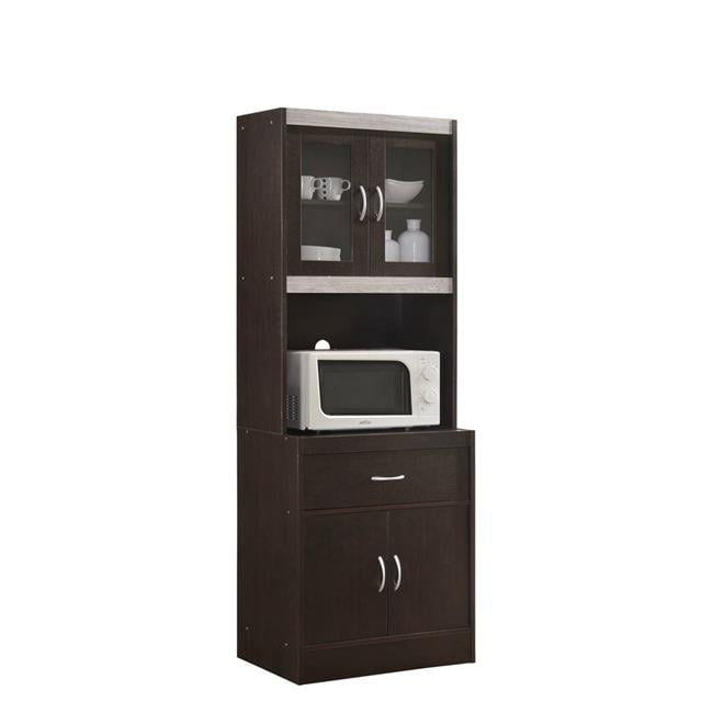 Kitchen Cabinet with Top and Bottom， Enclosed Cabinet Space， 1-Drawer and Plus Large Open Space for Microwave - Chocolate and Grey