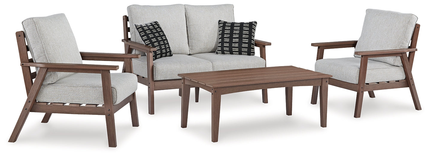 Emmeline Outdoor Loveseat and 2 Chairs with Coffee Table