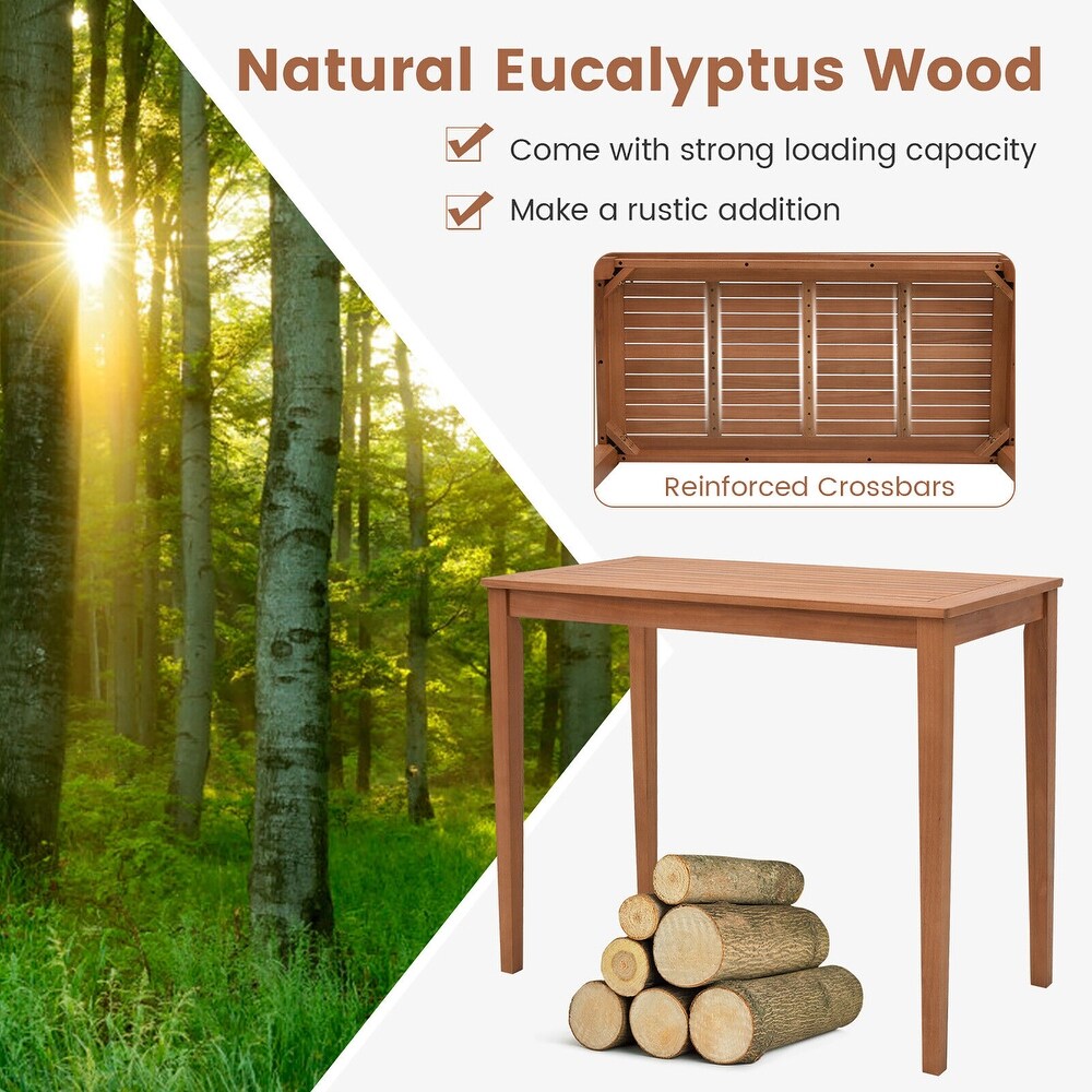 Gymax 3 Piece Outdoor Bar Set Patio Eucalyptus Wood Bar Height Table