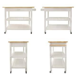 White Mobile Kitchen Island with 1-Big Drawer 2-Lockable Wheels Simple Design to Display Foods and Utensil Clearly KIW-10105