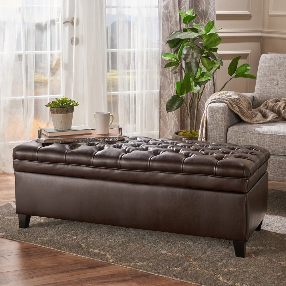 Hastings Tufted Faux Leather Storage Ottoman by Christopher Knight Home