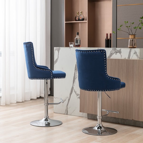 Swivel Velvet Barstools Adjusatble Seat Height， Set of 2