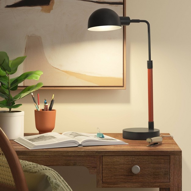 Pharmacy Task Lamp With Faux Leather Wrap Black includes Led Light Bulb