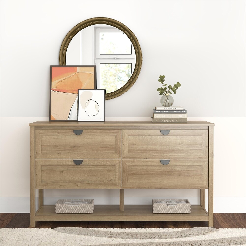 Mr. Kate Primrose Wide 4 Drawer Dresser with Shelf  Ivory Oak