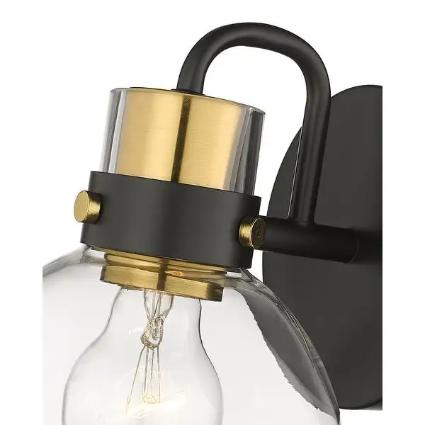 Modern Bathroom Vanity Light with Clear Glass Shade, Black and Gold Finish