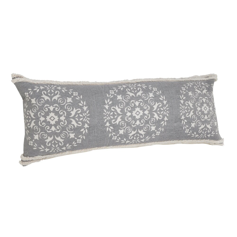 LR Home Casual Mandala Medallion Lumbar Pillow with Tufted Border