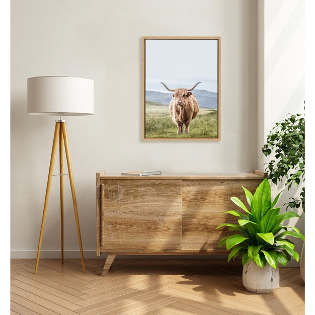 Kate And Laurel Sylvie Highland Cow Mountain Landscape Framed Canvas By The Creative Bunch Studio