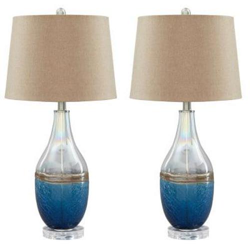 Signature Design by Ashley Johanna Beach Inspired Glass Table Lamps， Set of 2 ， Clear and Blue