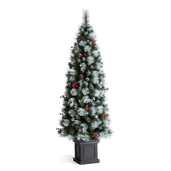 Glitzhome 4ft/5ft/6ft PreLit Pine Artificial Christmas Porch Tree with Decorative Urn Pot