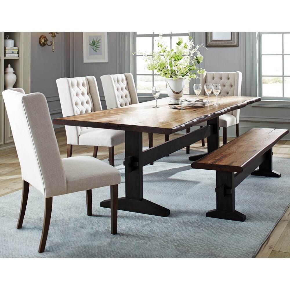 Hand Crafted Live Edge Design Dining Set with Wingback Button Tufted Chairs