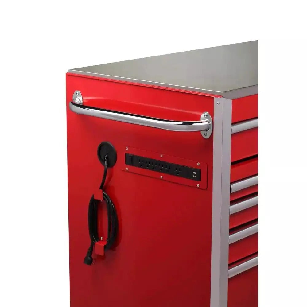 Heavy-Duty 72 in. W x 24 in. D 15-Drawer Tool Chest Mobile Workbench with Stainless Steel Top and Dual Locks in Red