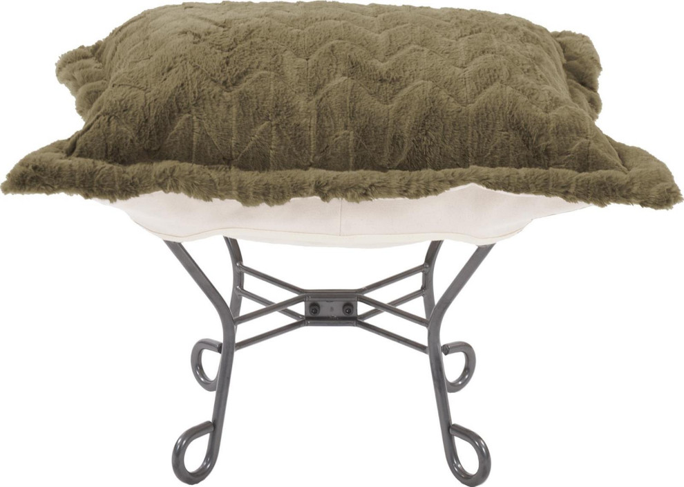 HOWARD ELLIOTT ANGORA Pouf Ottoman Scroll Scrolled Moss Green   Contemporary   Footstools And Ottomans   by EuroLuxHome  Houzz