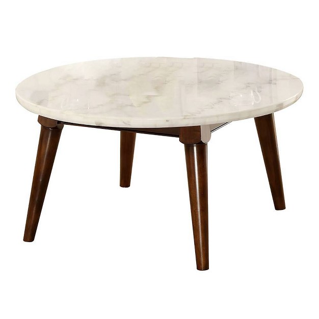 Gasha Coffee Table white Marble Top amp Walnut Acme Furniture