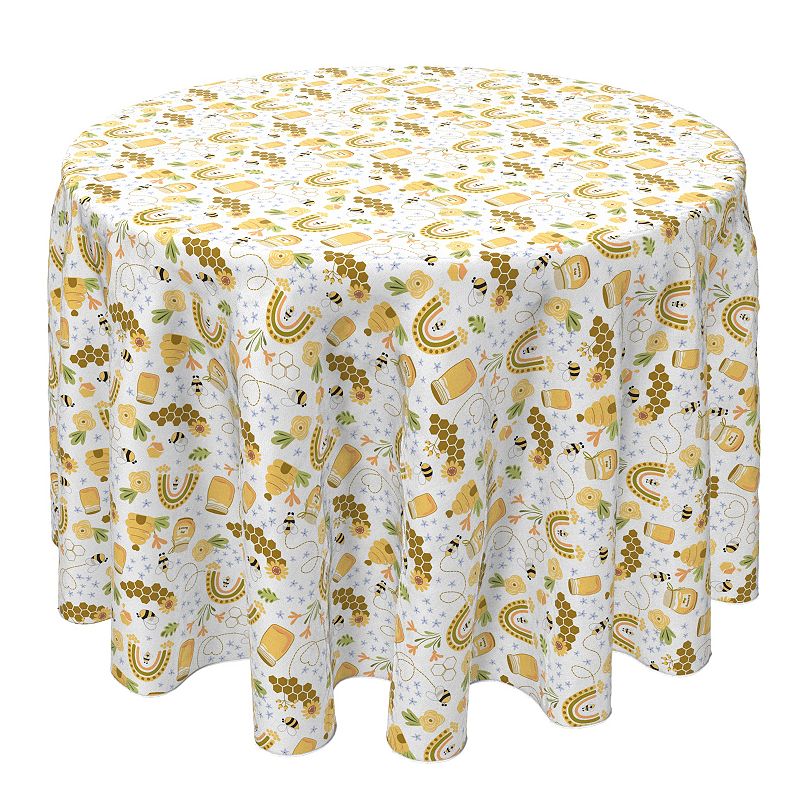 Round Tablecloth， 100% Cotton， 60 Round， Honey Bee and Rainbows