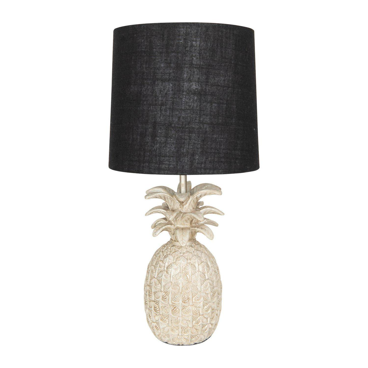 Desert Fields Resin Pineapple Table Lamp with Shade， 9 x 4.75 x 18 ， Black and Natural