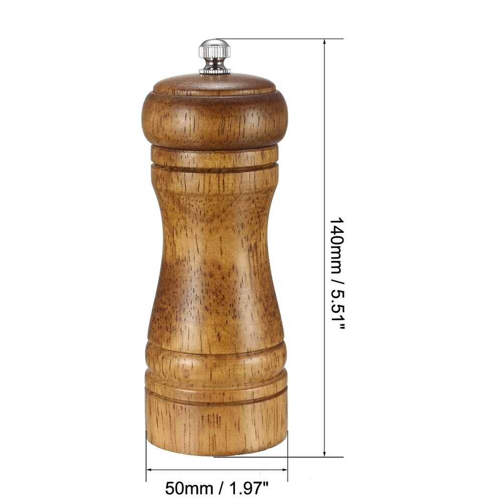 Pepper Grinder 5 inch Solid Wood Adjustable Coarseness Salt and Pepper Mill   Wooden  Silver Tone