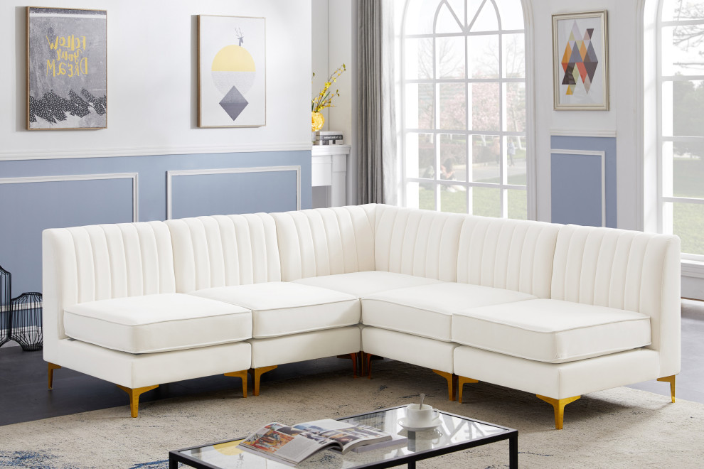 Alina Velvet Modular L Shaped Modular Sectional   Midcentury   Sectional Sofas   by Meridian Furniture  Houzz