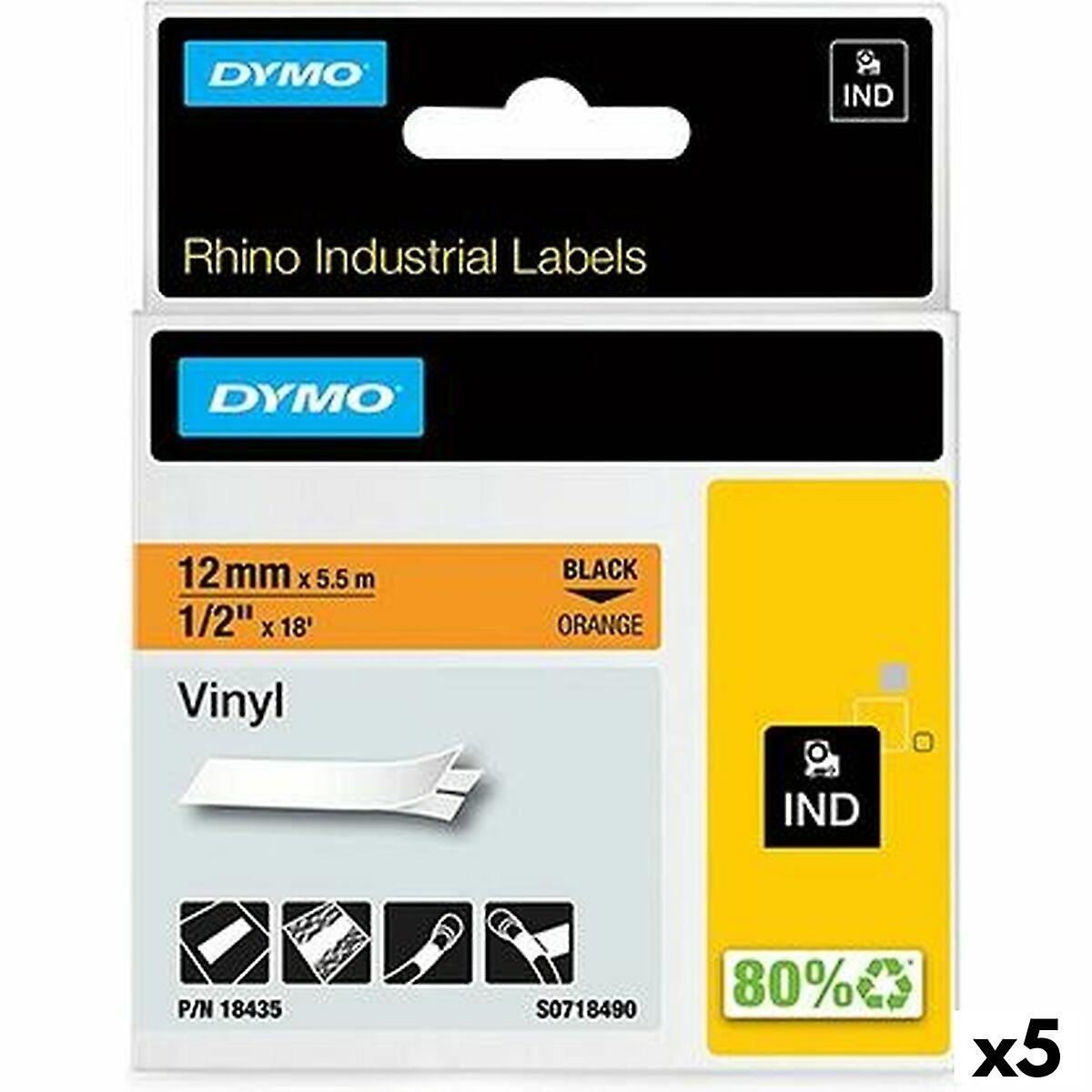 Laminated Tape for Labelling Machines Rhino Dymo ID1-12 12 x 5，5 mm Black Orange Stick Self-adhesives (5 Units)