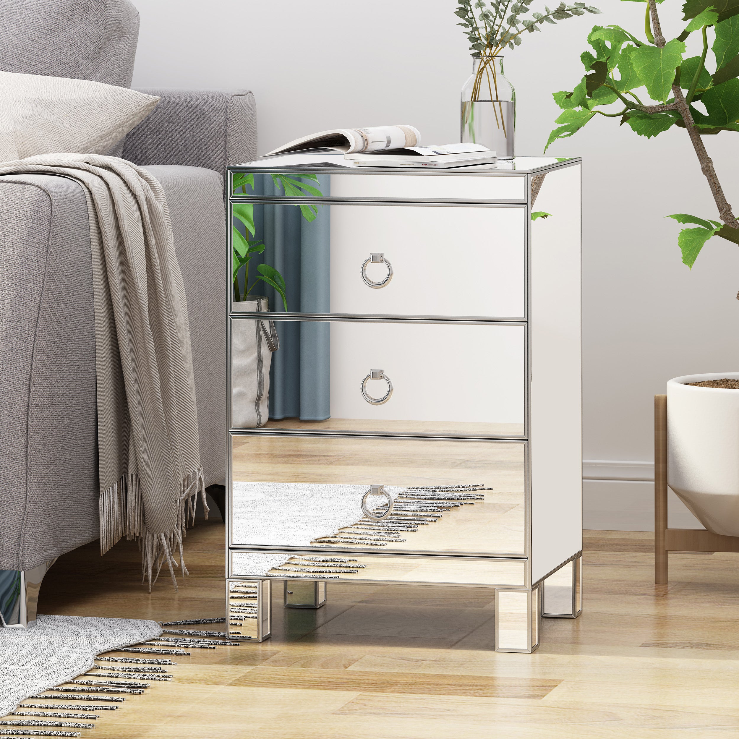 Hedy Modern Mirrored 3 Drawer Cabinet