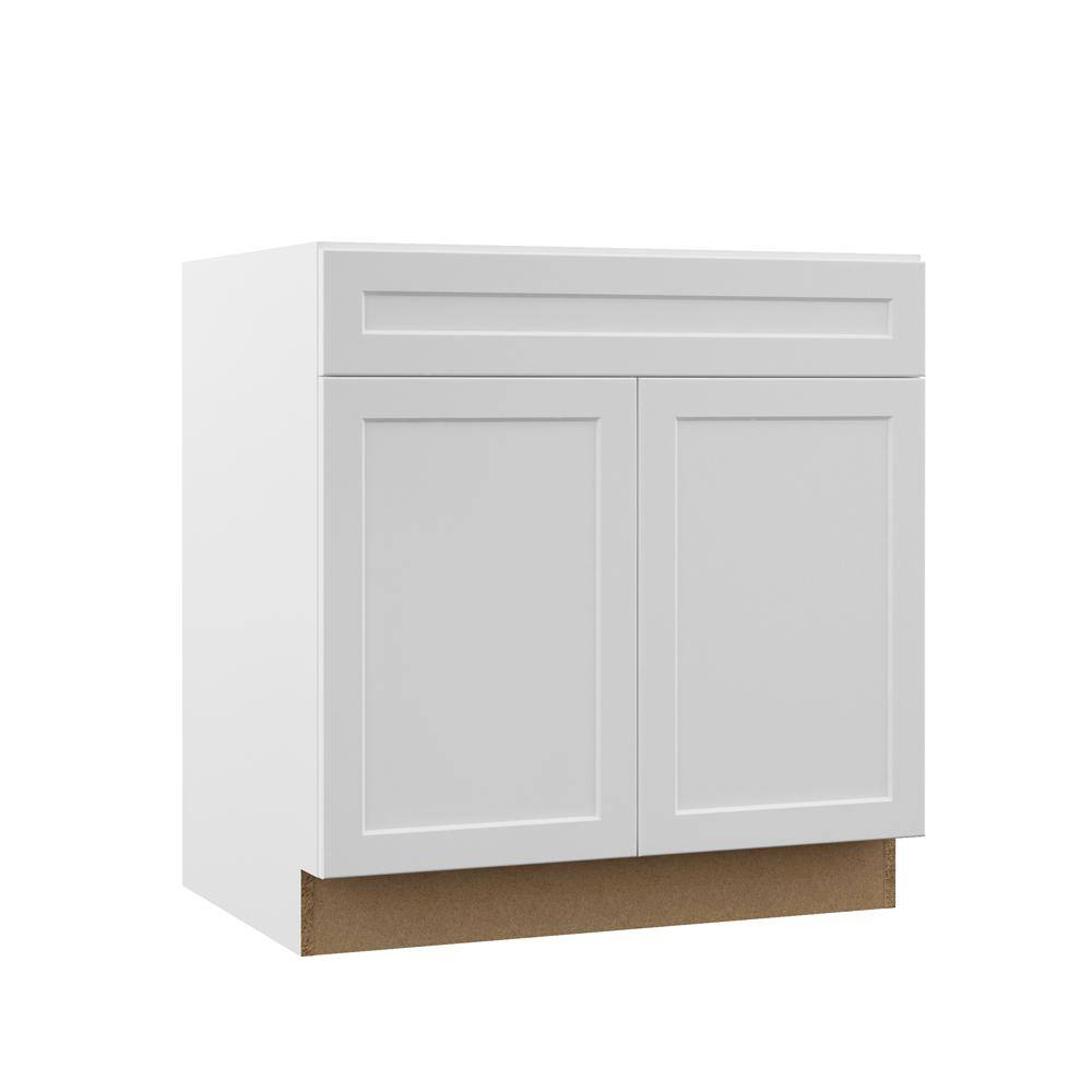 Hampton Bay Designer Series Melvern Assembled 33x34.5x23.75 in. Sink Base Kitchen Cabinet in White BS33-MLWH