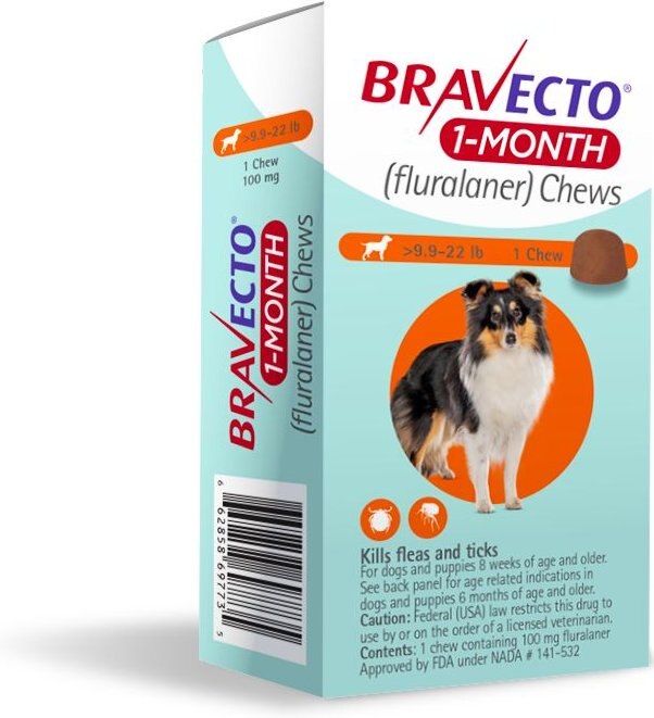 Bravecto 1-Month Chews for Dogs， 9.9-22 lbs， (Orange Box)