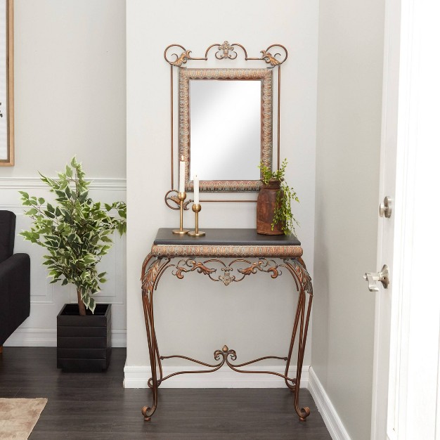 Set Of 2 Traditional Iron Console Tables With Mirror Bronze Olivia amp May