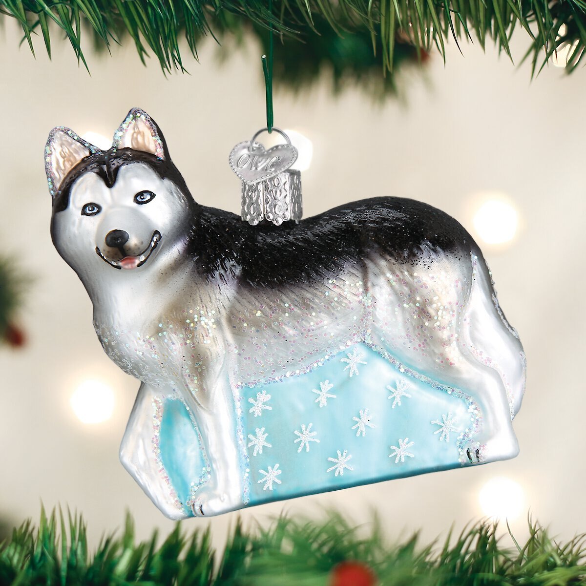 Old World Christmas Siberian Husky Glass Tree Ornament