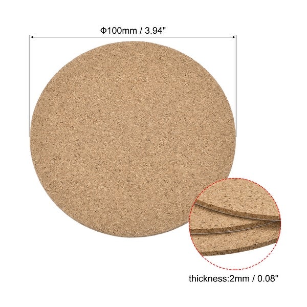 100mm Round Coasters 2mm Thick Cork Cup Mat Self-Adhesive Pad 36pcs - Wood