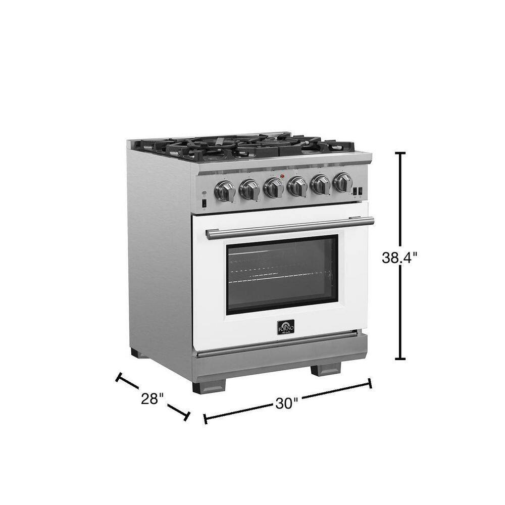 Forno Capriasca 30 in. 4.32 cu. ft. Oven Gas Range with 5 Gas Burners in Stainless Steel with White Door FFSGS6260-30WHT